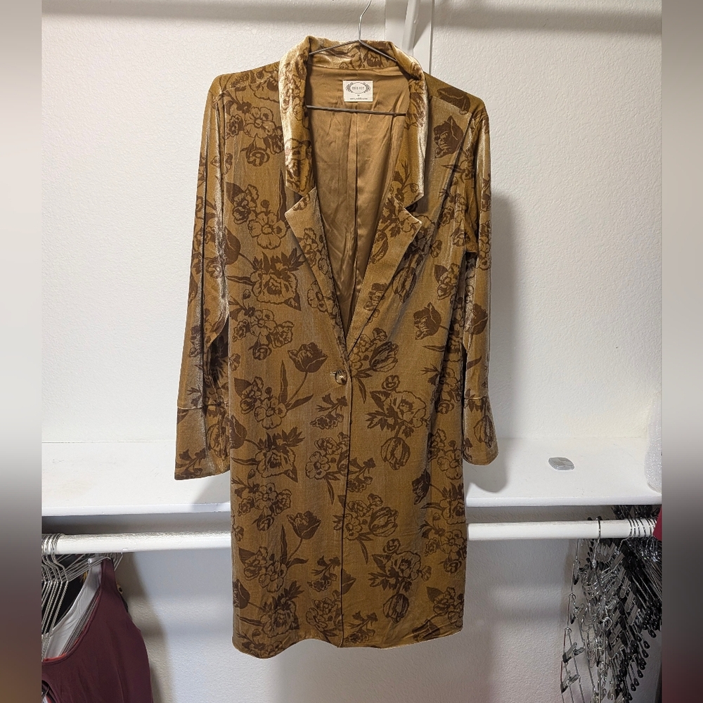 JOYFOLIE Mia Joy Viktoria Velvet Coat in Ochre Floral